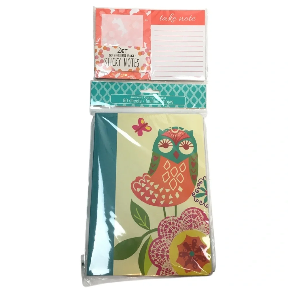 Planner Kit Stationery Set Owl Journal Sticky Notes Orange Pink Floral Dots NWT